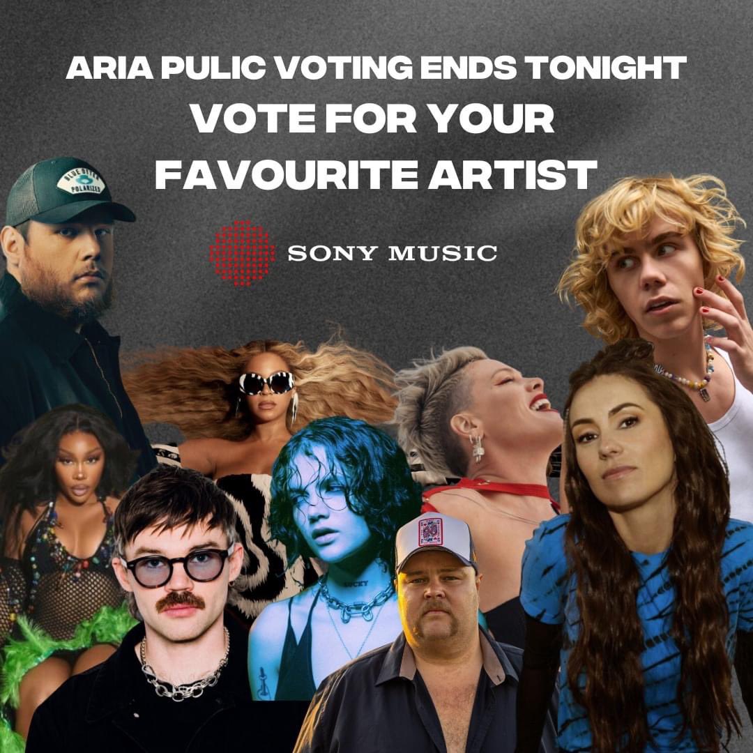 #ARIAs Public Voting ends tonight, Wednesday 8th November at 11:59pm. 🗳️ Make sure to get your last votes in quick for your favourite Sony Music artists ❤️ aria.com.au/vote