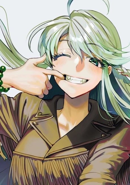 1girl solo one eye closed smile mouth pull green eyes ahoge  illustration images