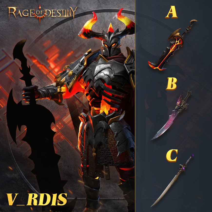 RageofDestiny's tweet photo. Which of these swords belong to the hero? 
Fill in the blank with the correct letter to get this week's code!

⏰Valid Until: 11/12 23:59 (GMT-5)
🔗How to redeem: Head over to Your Profile > Settings > Code. Key in code in the space provided and voila!

#RageofDestiny #giftcode https://t.co/FLzhV24T5K