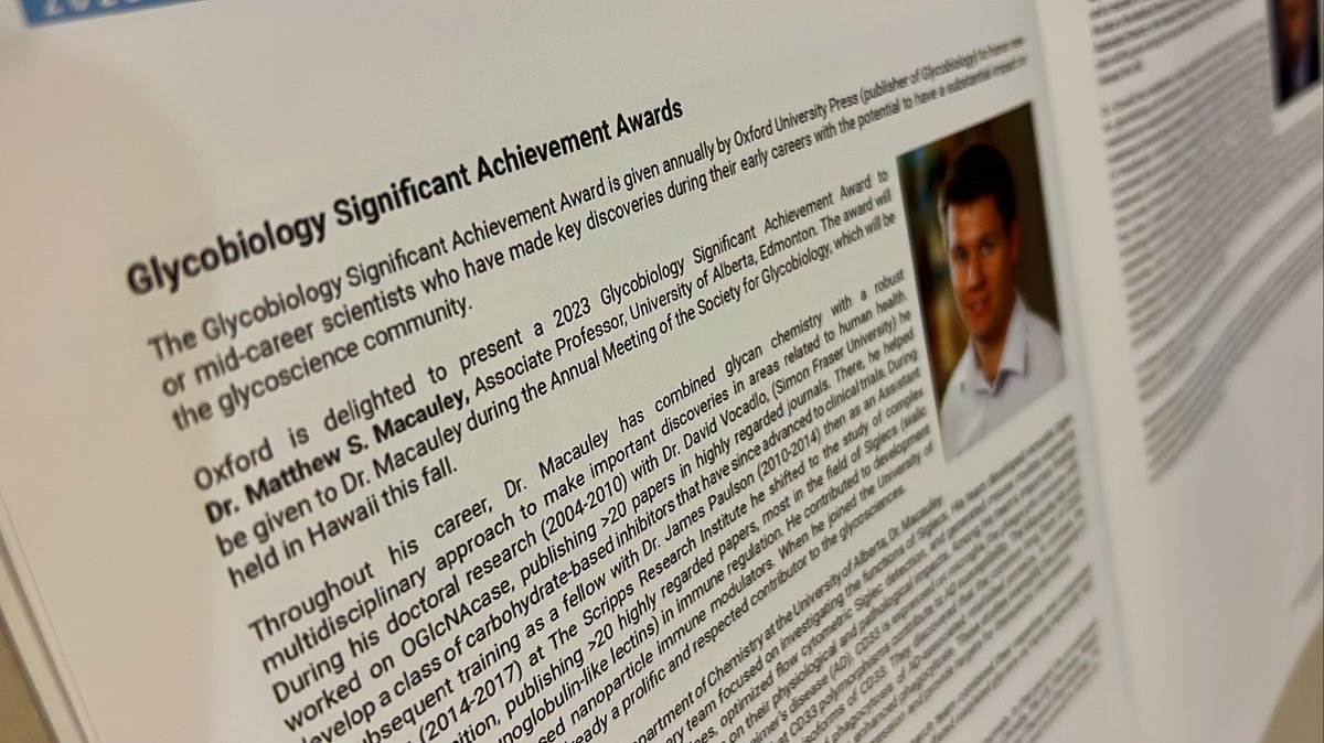 Congratulation to Dr Matt Macauley for being the recipient of one of the two glycobiology significant Achievement award #SFG2023