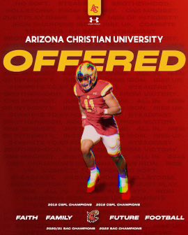 After a great conversation, I’m blessed to receive my first offer from <a href="/firestormfb/">ACU Football 🔥</a> #AGTG <a href="/CoachCole42/">Coach Cole</a> <a href="/biggkit/">Matt Kitna</a> <a href="/oc_football/">O'Connor Football</a>