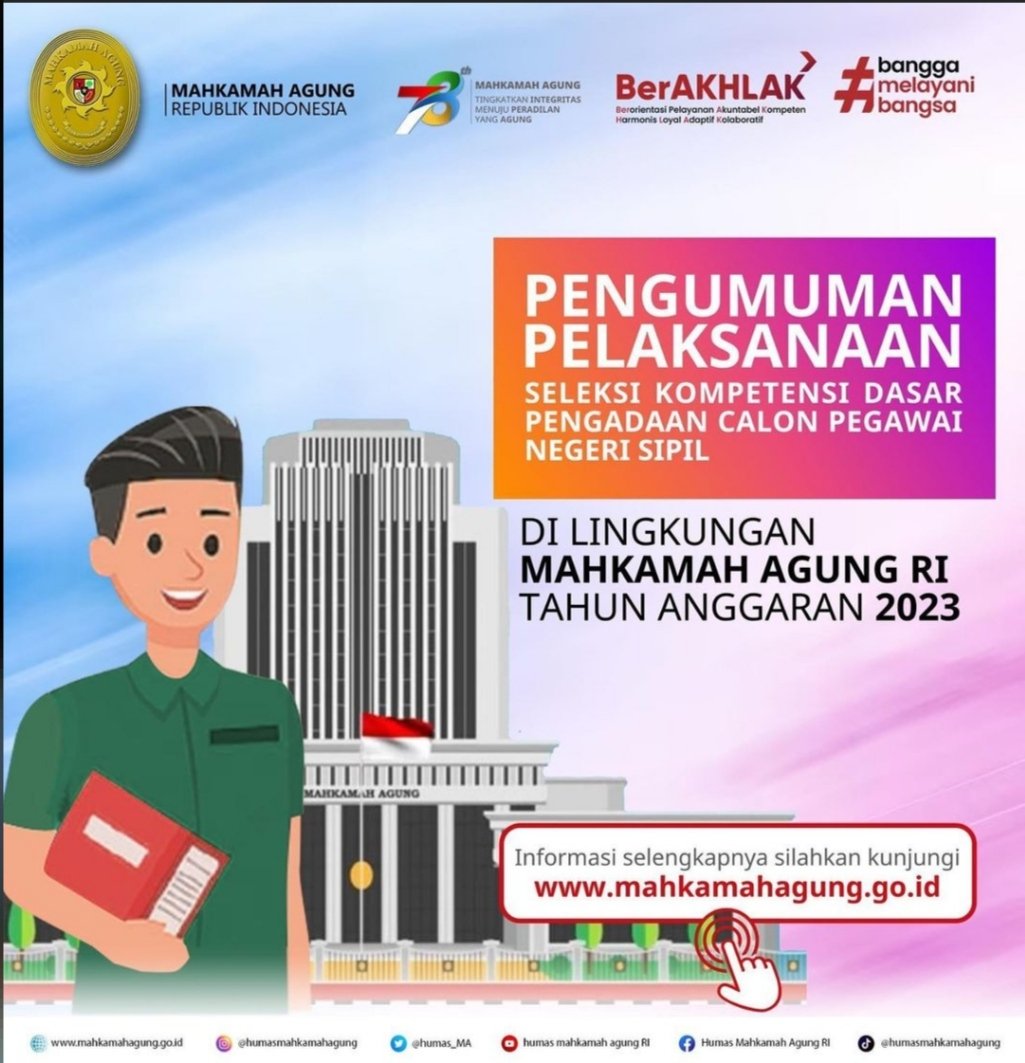 CASN_MA_RI's tweet photo. Pengumuman pelaksanaan SKD CPNS MA 2023.

https://t.co/qxCL5hgnSw https://t.co/CwFhc7Y6eW