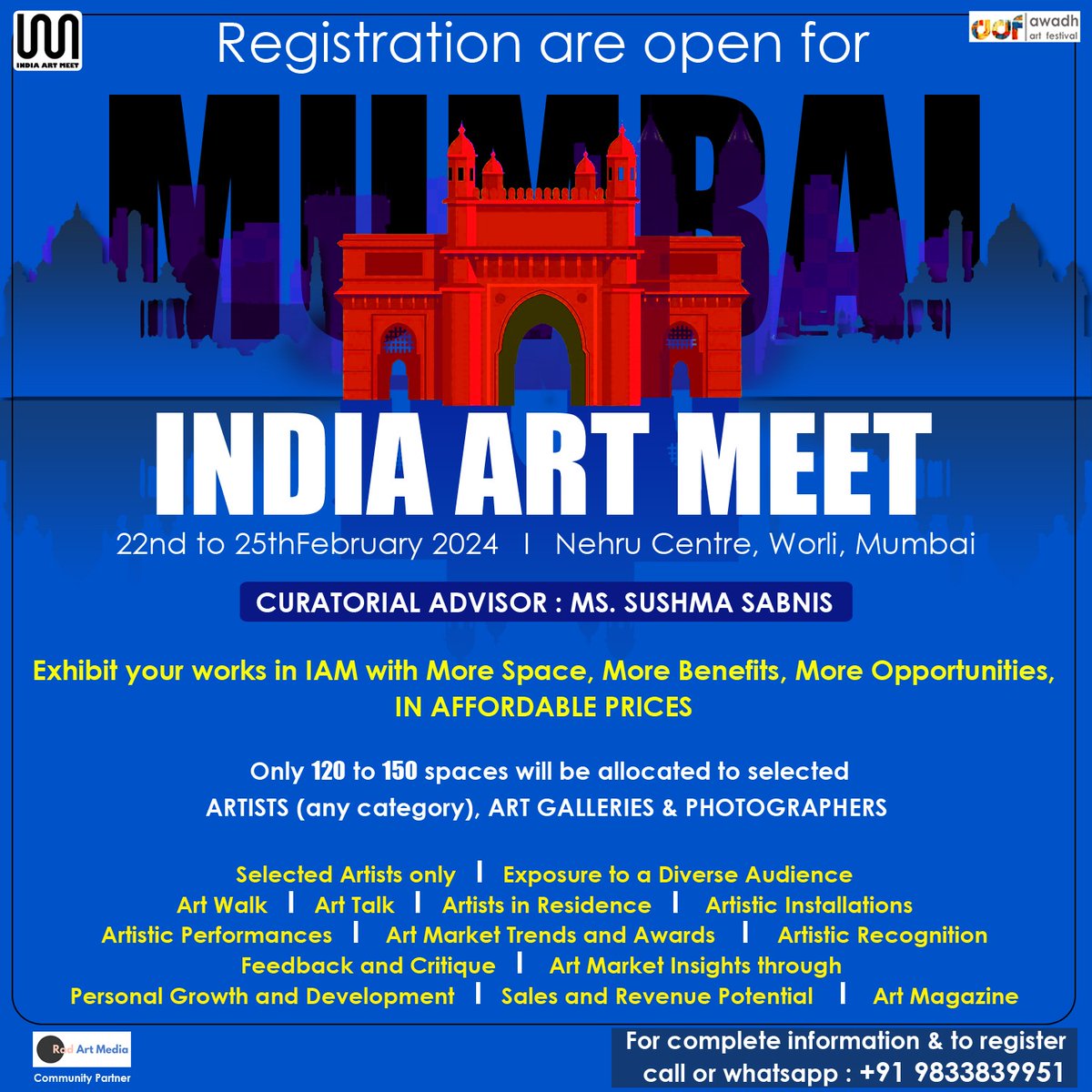 An unique opportunity for the artists to come and display their works ,interact with others . Register soon for spaces are filling fast
#art #ArtistOnTwitter #artexhibitions #awadhart