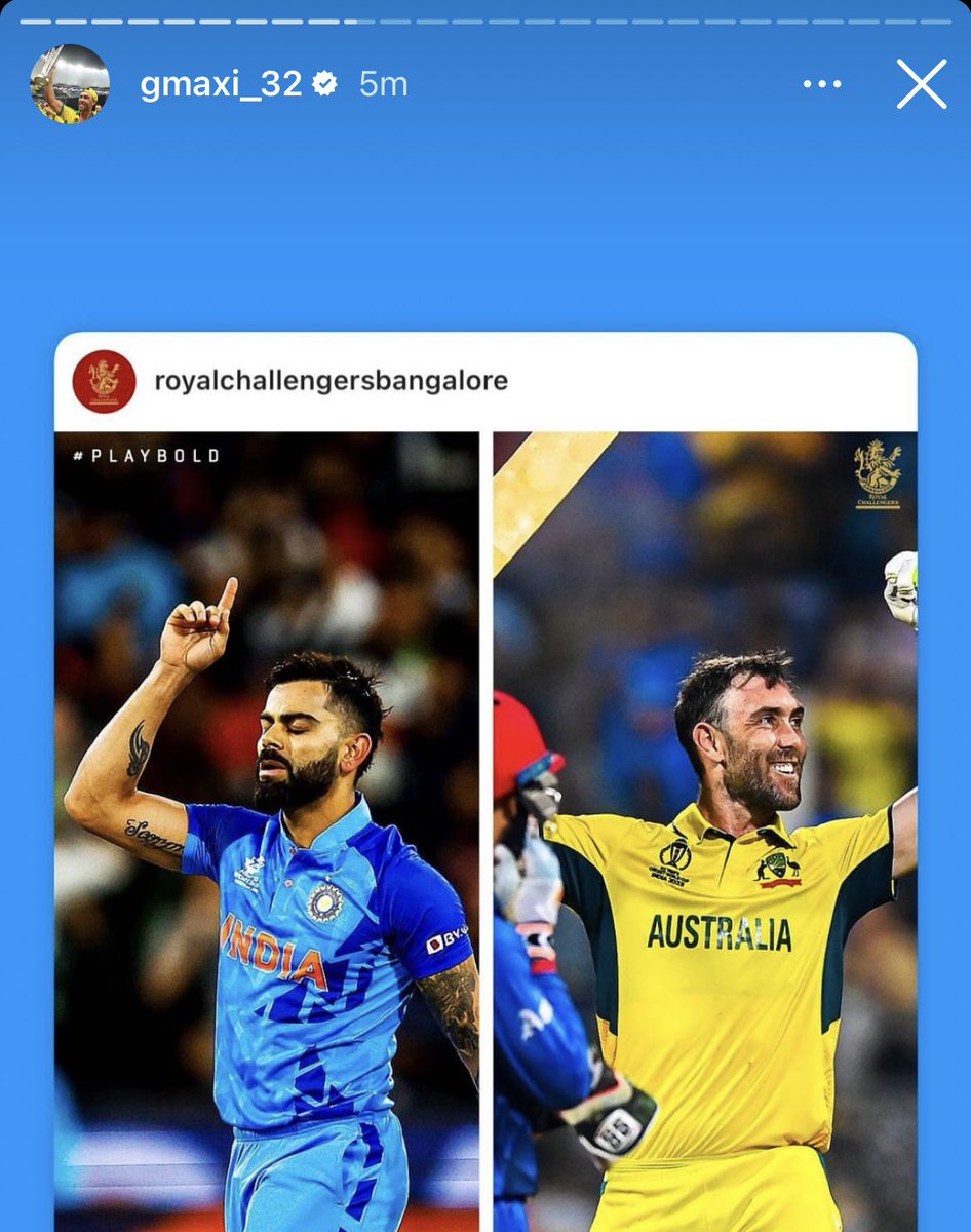 Virat Kohli and Maxwell posting stories for each other. The RCB boys 💪