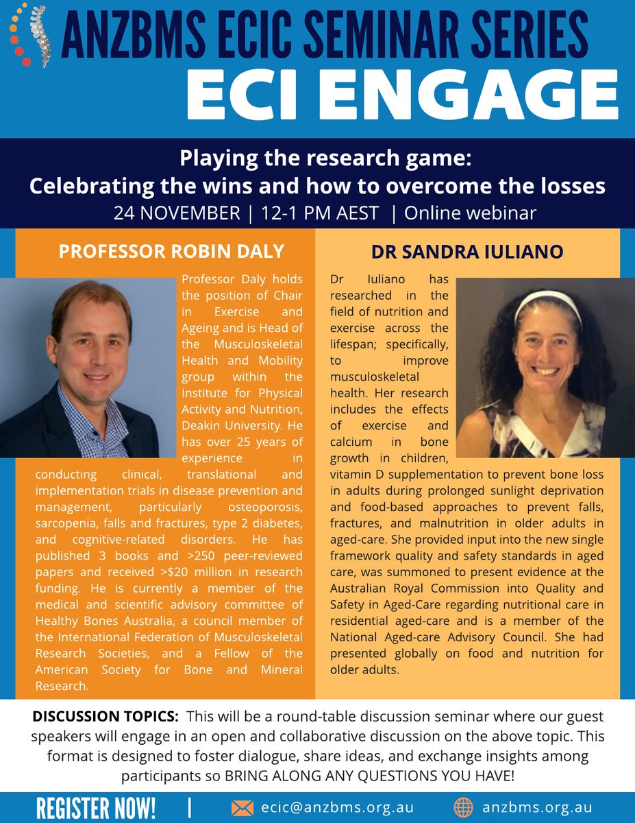 📢Our <a href="/ANZBMSoc/">ANZBMS</a> #ECIEngage Seminar Series is back! Everyone is welcome to join our virtual seminar on Friday 24th November (12pm AEST)!  Our invited expert speakers will be providing insights on "How to play the #ResearchGame" 😉 

REGISTER HERE: docs.google.com/forms/d/1JlPUR…
