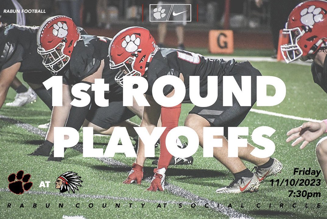 1st Round - GHSA State Playoffs
🆚 Social Circle High School.
📍 Social Circle High School.
🗓️11/10/2023.
⏰ 7:30pm.
GoFan: gofan.co/event/1217279?…

Go Cats!
#waR