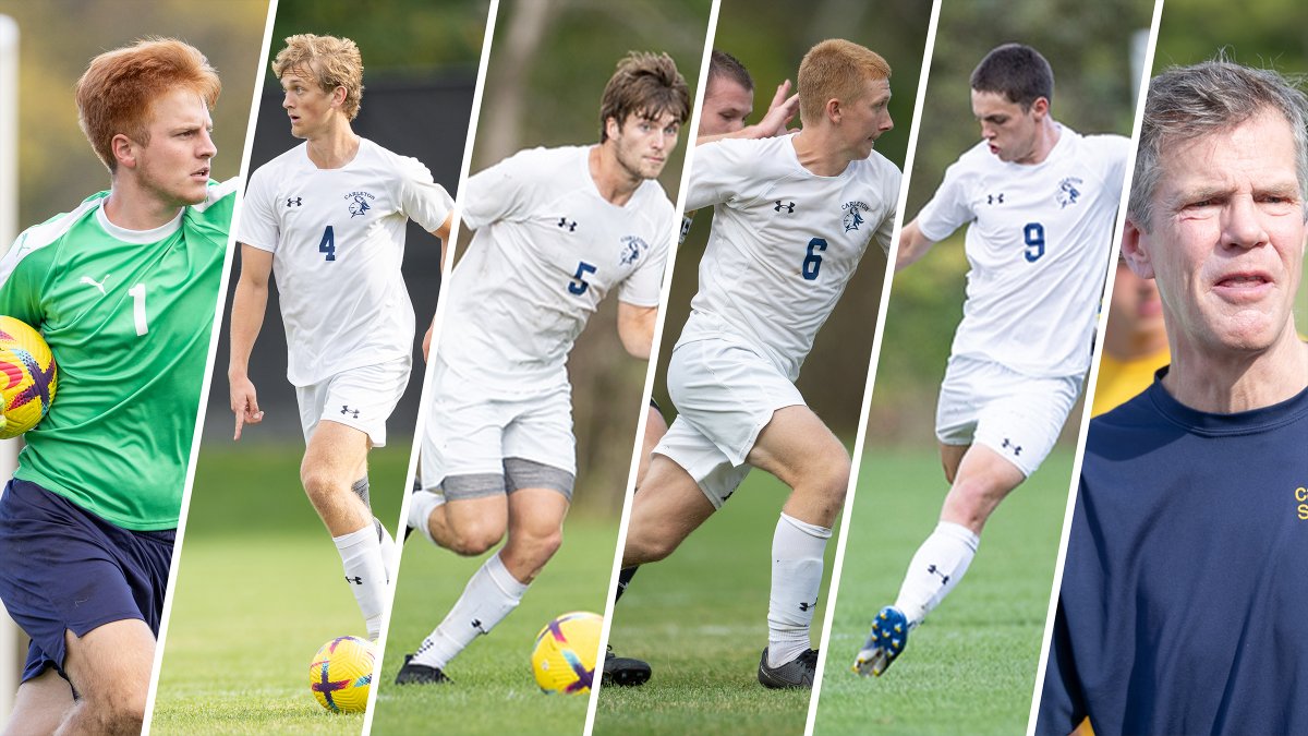 CarletonKnights's tweet photo. Congrats to the six members of Men's Soccer recognized w/ MIAC awards: Justin Crawmer (Defensive Player of the Year); Bob Carlson (Coach of the Year); Trevor Jones &amp; Ben Pennell (both All-MIAC); and Daniel Linder &amp; Briggs Priem (both All-MIAC HM)!
Release: https://t.co/l6oN6txsFp https://t.co/CaQMHTzUPI