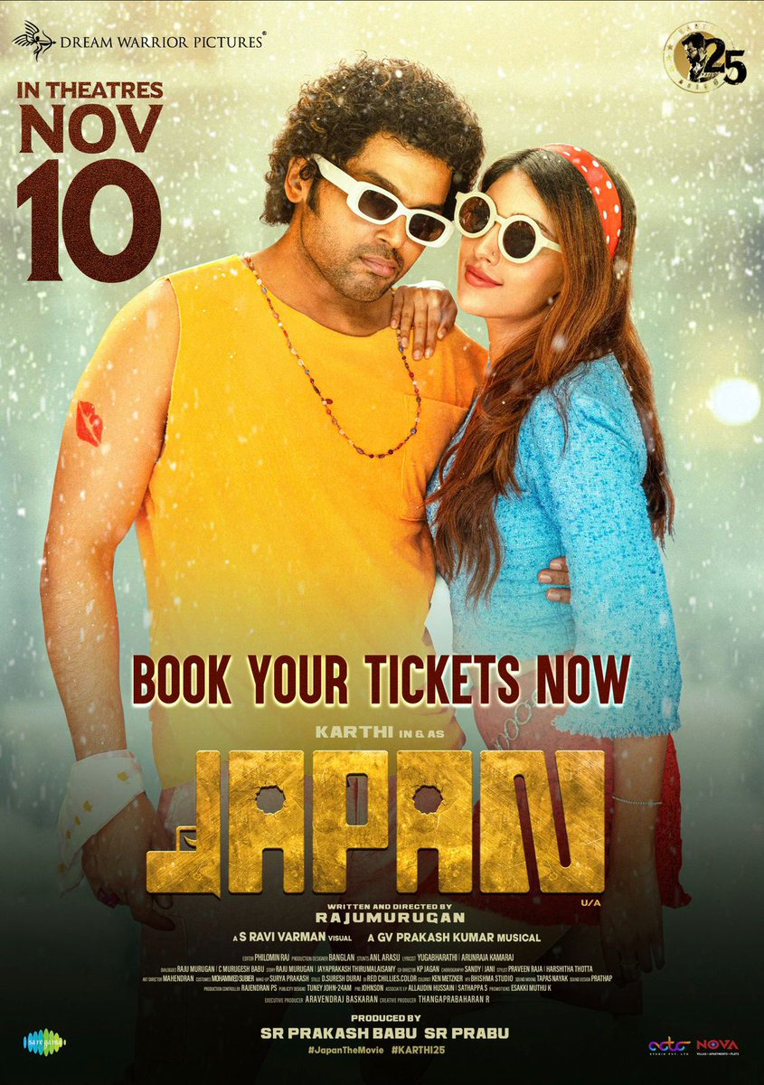 Prepare for a cinematic experience that will leave you spellbound. #Japan in theatres from November 10. Book Now: linktr.ee/JapanTamil #JapanDiwali 💥 #JapanFromNov10 @Karthi_Offl @ItsAnuEmmanuel @Prabhu_sr @DreamWarriorpic #Karthi25 @johnsoncinepro