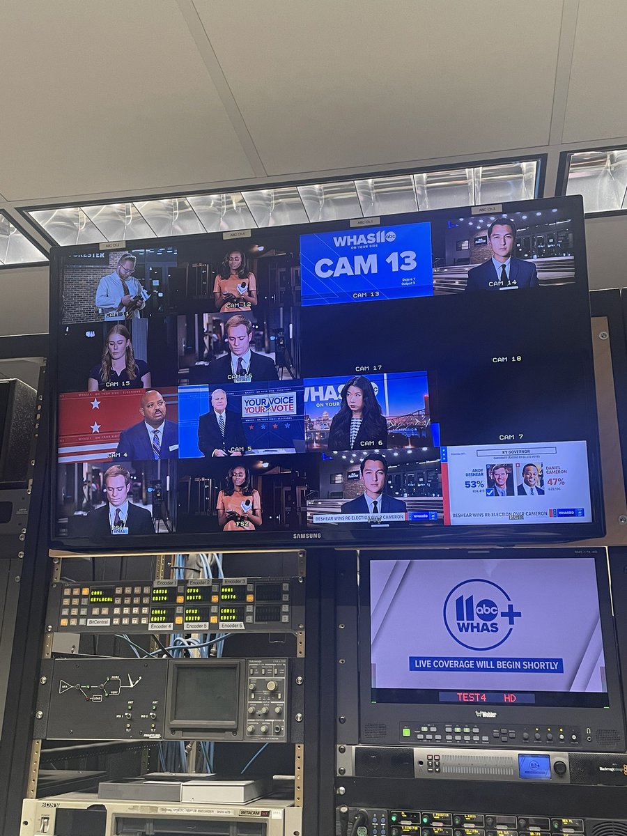mnshort11's tweet photo. Now that’s an election crew! Proud of this #NightTeam on a big night of political coverage. @WHAS11 https://t.co/IBxLiEwVSq