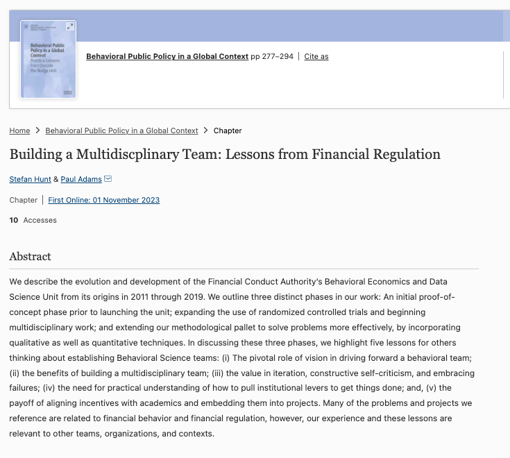 Pre-PhD, I was lucky enough to be in the right place, at the right time doing behaviorally-informed research informing 🇬🇧 policymaking in a great team (inc. @pauldadams @stefanhunt @alxchesterfield) at the Financial Conduct Authority. Read about it! link.springer.com/chapter/10.100…