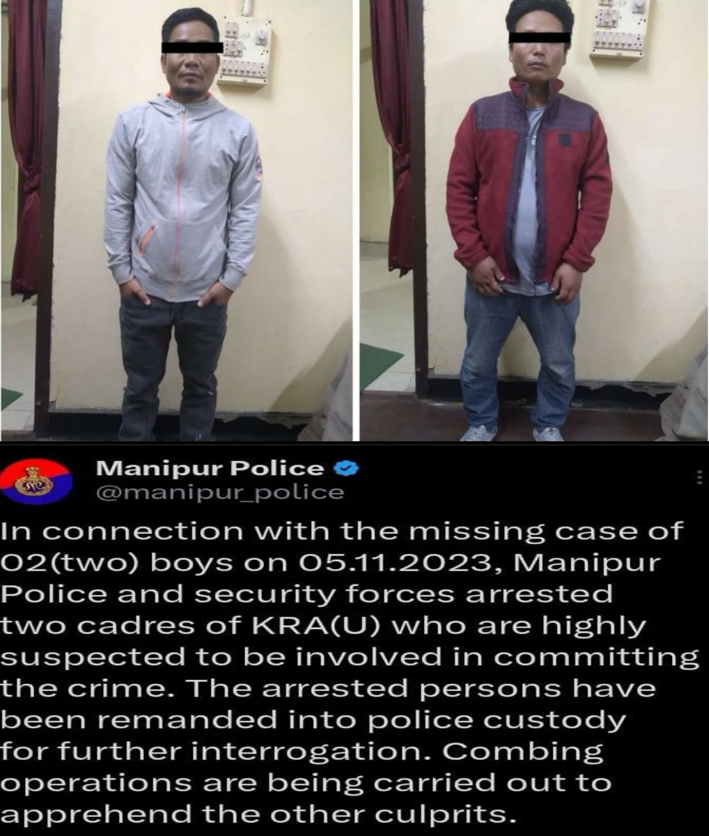 Two KRA (U) Kuki Revolutionary Army members were arrested in connection with the missing two Meitei youths.
#BringMeiteisHome #FreeKidnappedMeiteis #IndiaUnderAttack #AbrogateSoOWithKukiMilitants
.<a href="/VladAdiReturns/">Vladimir Adityanath</a>
.<a href="/Lin_Luwang/">Lin Luwang</a> .<a href="/dhiraj_luwang/">Dhiraj Luwang Vlogs</a>
.<a href="/meiteiheritage/">Meitei Heritage Society</a> .<a href="/EnmyNedsNoMercy/">F*inHighlander👌🏼</a>