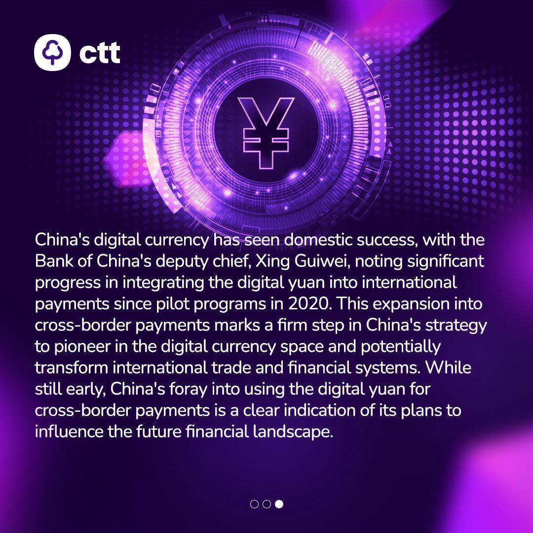 🔄🌏 Embracing change, China's Digital Yuan moves to international waters, leading the wave of digital payment solutions. #CTT #DigitalInnovation #YuanGoesGlobal #FintechTrends