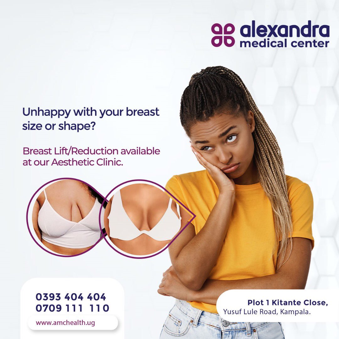 Achieve the breast size of your dreams with Breast Lift/Reduction available at our Aesthetic Clinic.
 
We are located at Plot 1, Kitante Close, Yusuf Lule Road.
 
#AMC #BreastLift #BreastReduction #WCW #WCW23