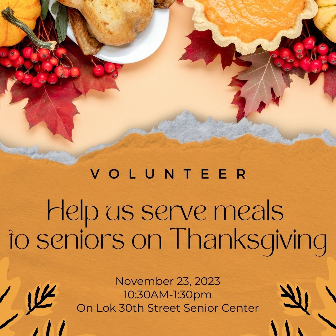 On Lok PACE (@onlokinc) on Twitter photo We are looking for #volunteers on #Thanksgiving Day (10:30am -1:30 pm). Volunteers will help plate & serve hot meals to #seniors in a dining room setting. Additional duties may include serving water, coffee, & clearing tables. Interested? volunteer@onlok.org or 415-550-2269 We are looking for #volunteers on #Thanksgiving Day (10:30am -1:30 pm). Volunteers will help plate & serve hot meals to #seniors in a dining room setting. Additional duties may include serving water, coffee, & clearing tables. Interested? volunteer@onlok.org or 415-550-2269