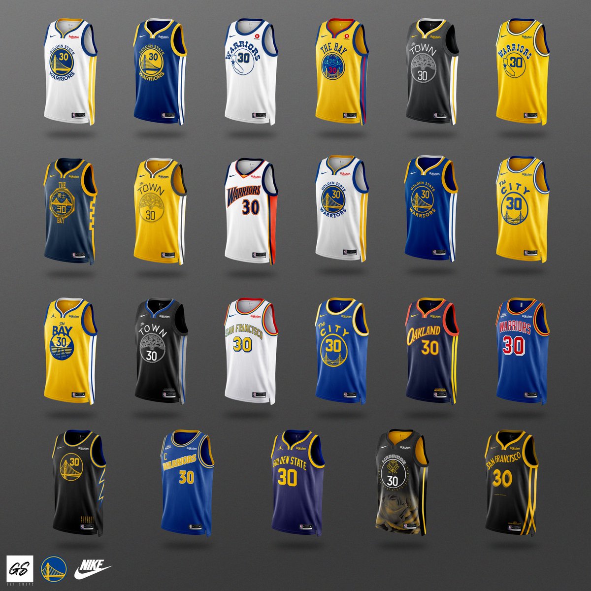 Presenting to you: Every <a href="/warriors/">Golden State Warriors</a> jersey of the Nike era. Each jersey was recreated by me from scratch, so a like and/or retweet goes a long way. Which one is your favorite? Least favorite? Any you want to see make a return?