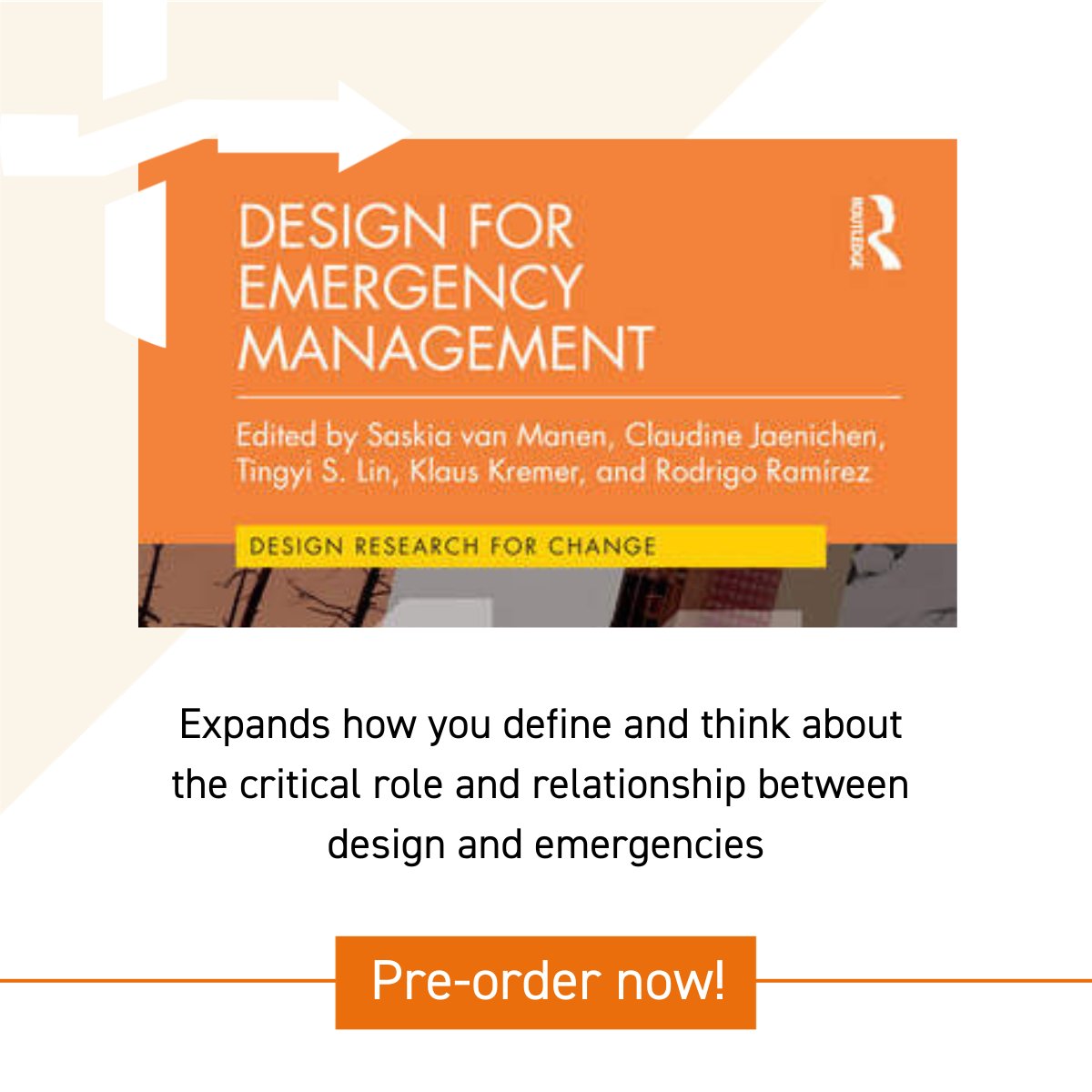 Available for pre-order now!  

routledge.com/Design-for-Eme…

#designforemergencymanagement
#designagainstdisaster
#designforemergencies
#designforchange