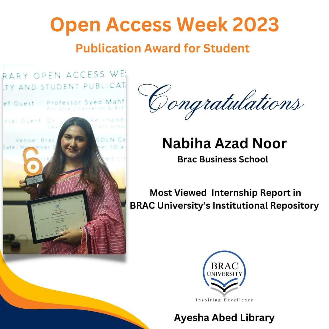 bracu_library's tweet image. Open Access Publication Award Winners 2023.
#oaweek2023 #braculibrary