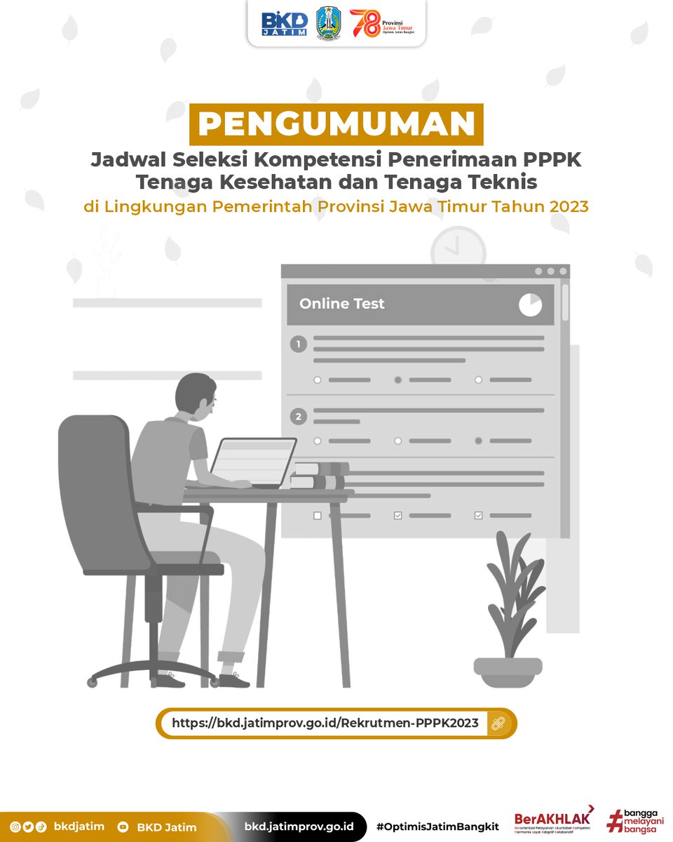 bkdjatim's tweet photo. Sukses itu seperti sekumpulan tempe, ngga ada yang tahu. Sukses ya, bagi pejuang PPPK Jatim 😊

Berikut jadwal seleksi kompetensi penerimaan PPPK di Pemprov Jatim. Selengkapnya ada di https://t.co/OmaV3zsazt

#JadwalPPPK
#PemprovJatim
#BKDJatim
#OptimisJatimBangkit

(1) https://t.co/3Umk7hbZLH
