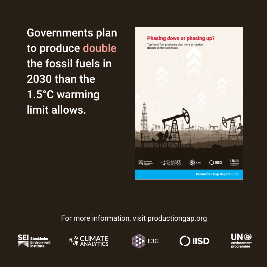 ⚡️ NEW⚡️ #ProductionGap report shows that governments’ production plans and projections would lead to: ⚫️ 460% more coal 🛢29% more oil 🔥 82% more gas in 2030 than would be consistent with limiting global warming to 1.5°C. Find out more: productiongap.org