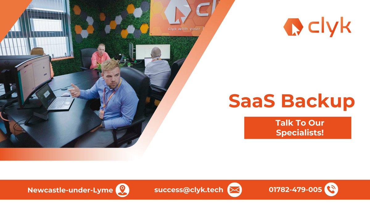 theclyk's tweet image. Clyk understands the critical importance of safeguarding data. Our SaaS backup solutions include NAS, server, and on-site backups. Contact our Clyk team in Newcastle-under-Lyme, and you can rest assured that your data is protected. #SaaSBackup #NewcastleunderLyme #Clyk