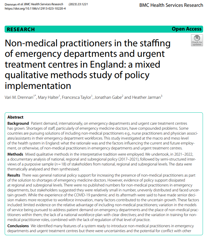 Available now! Great to work on this paper (part of the SKILL-MIX ED study exploring non-medical roles in emergency department) with colleagues from @KUHSSCE link.springer.com/content/pdf/10…