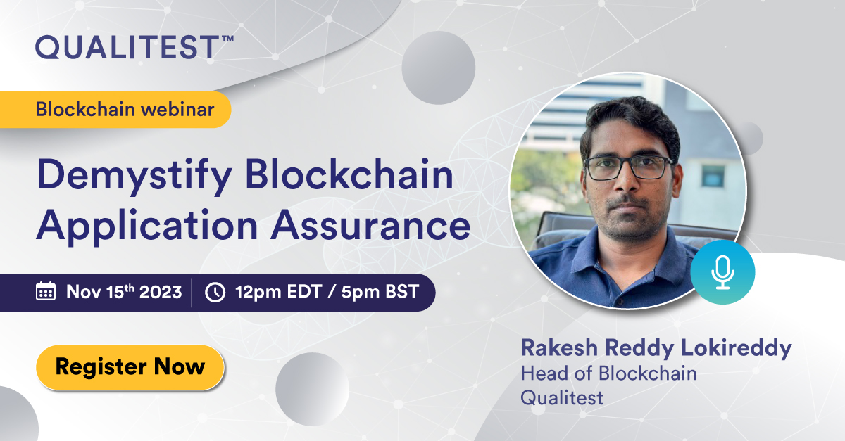 QualityAIGroup's tweet photo. Save your spot!
Join our #webinar on “Demystify Blockchain Application Assurance” on November 15 and hear from our Blockchain expert @rakesh_loki.
Register now ➡️ https://t.co/kzQyjJyAzs
#Blockchain #BlockchainTesting #QualityEngineering https://t.co/wrNRs9XR81