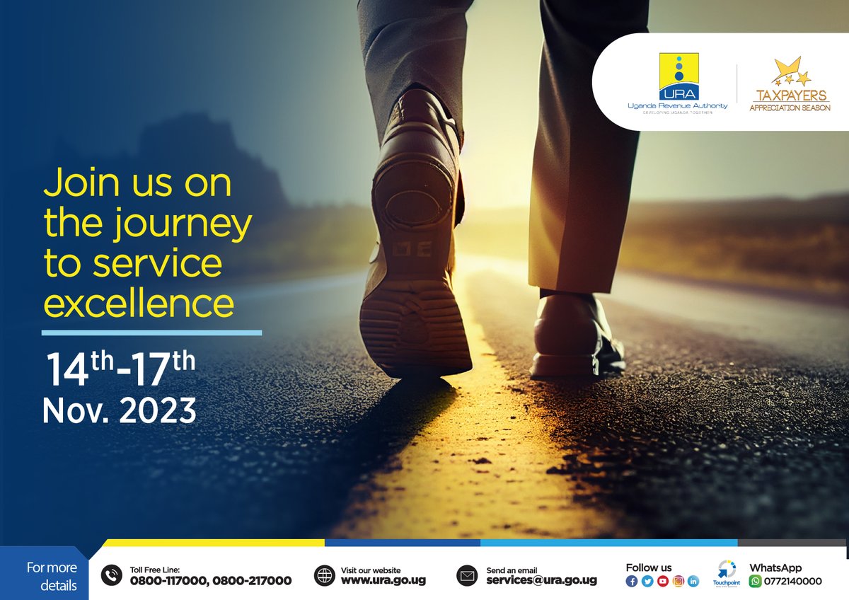 URAuganda's tweet photo. Yes, the long awaited Service Excellence Week is here...

Next week: Get ready to walk the service excellence talk with us.

#URAServiceExcellenceWeek
#CommittedToServiceExcellence
#URAIgnite https://t.co/hTBWJfDPX9