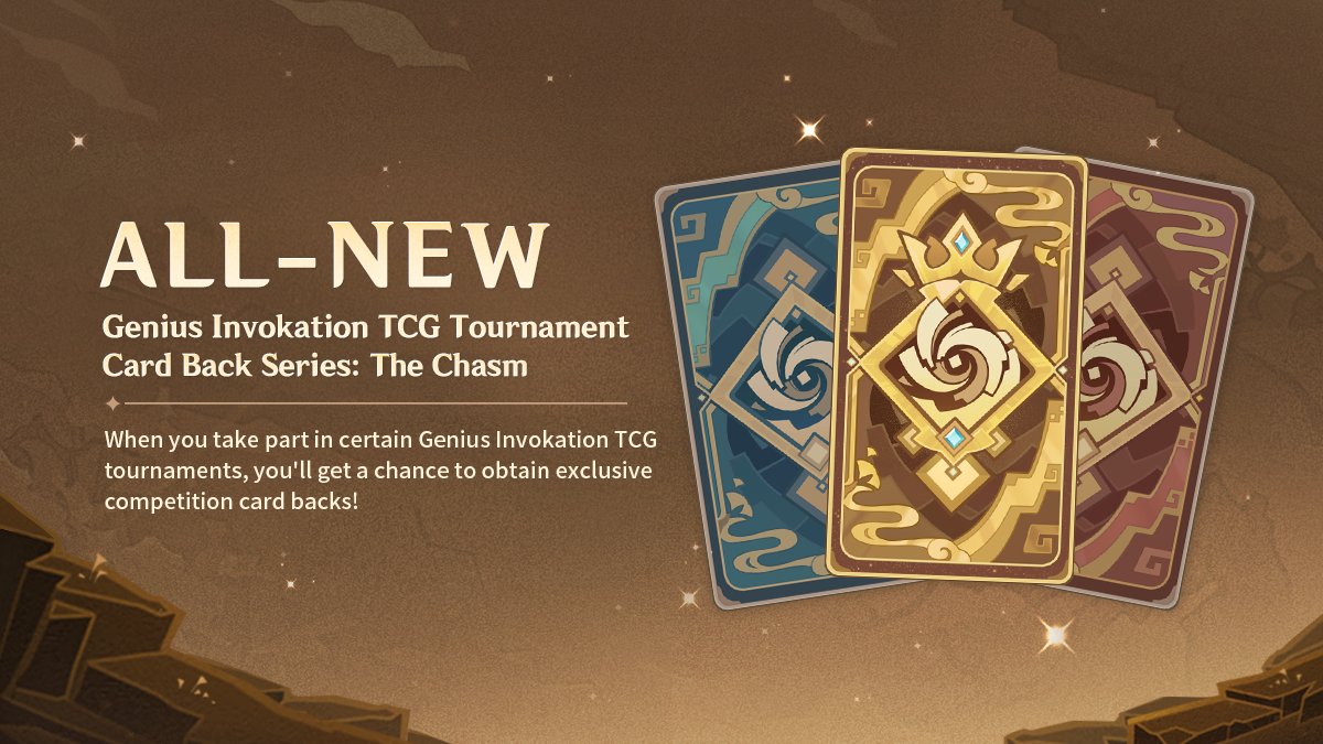 All-New Genius Invokation TCG Tournament Card Back Series: The Chasm

Travelers, let's take a sneak peek at the new series of Tournament Card Backs: The Chasm!

Click to view more details
hoyo.link/4lRfFCAL

#GenshinImpact  #GeniusInvokationTCG