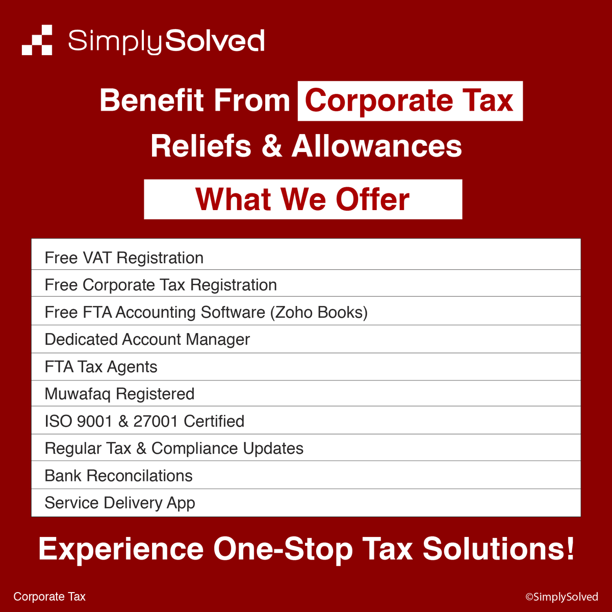 simply_solved's tweet photo. Benefit From Corporate Tax Reliefs &amp; Allowances
Trust the Experts. Optimize Your Tax Strategy with Professional Support to Fuel Your Business. 
Experience One-Stop Tax Solutions, We'll Plan and manage Your Taxes, While You Focus on Growth. 
Don't Miss Out – Claim Offer Now! https://t.co/uiEAJdEXEQ