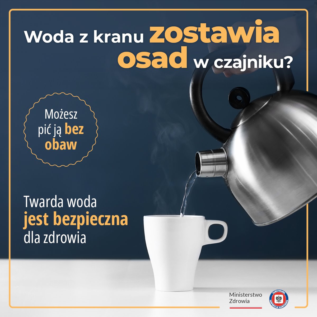 Woda z kranu zostawia osad w czajniku?
Możesz pić ją bez obaw. 
Twarda woda jest bezpieczna dla zdrowia.
