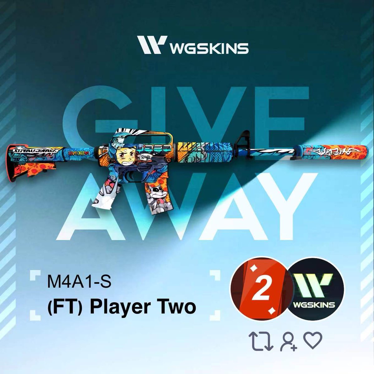 CSGOBETCLICK's tweet image. M4A1-S | Player Two Field-Tested Giveaway  ($20)
✅Follow @wgskins 
✅Retweet + Like 
✅Sign up: wgskins.shop/?channelCode=I…《show proof》

Giveaway ends in 7 Days ⏰

#freeskins #csgoskinsfree #giveaway #airdrop #csgocases #cs2 #csgocommunity #csgoesport #skins #csgoskins  #csgo