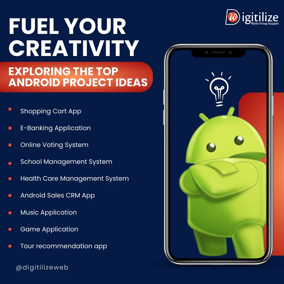 DigitilizeWeb's tweet image. Get ready to ignite your imagination with these top #Android project ideas!
Check out these exciting Android project ideas and get inspired to bring your imagination to life.
Visit us: digitilizeweb.com/services/hire-…
+44 7947 430 685
info@digitilizeweb.com
#androidprojects...