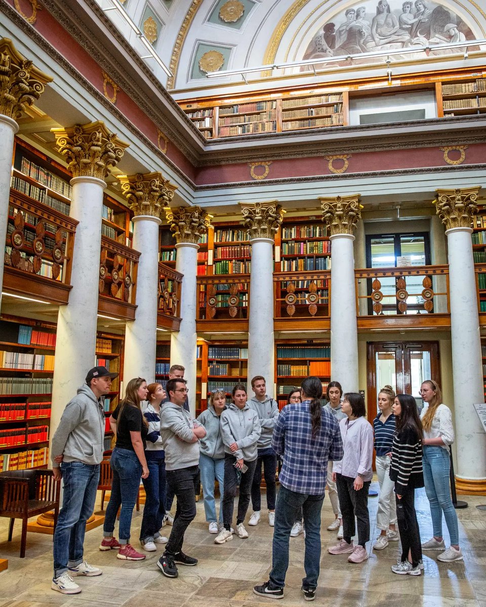 AtamanTours's tweet photo. Perfect tour with youngsters from Hamburg Media School. Here we are enjoying the details of the National Library of Finland, the original building from 1840s and the annex Rotunda from early 1900s. https://t.co/ET7aTORJNX