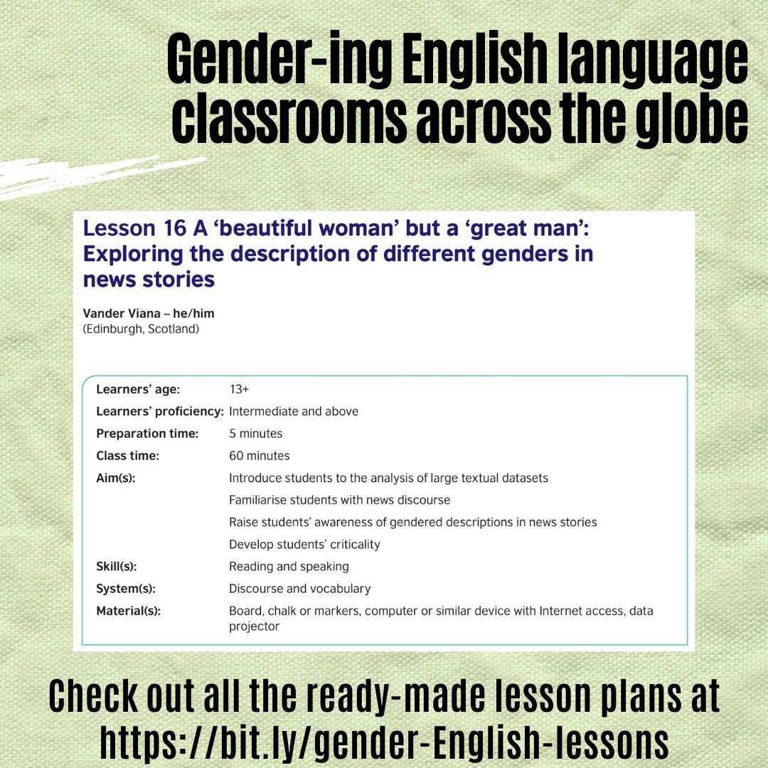 GenderingELT's tweet photo. How do news stories describe women and men? @vanderviana shows how a large corpus can be used to investigate gender matters critically. The full lesson plan with step-by-step guidance is available for free at https://t.co/34AflNwJ1x. @TeachingEnglish https://t.co/Rzz0jgWAIf