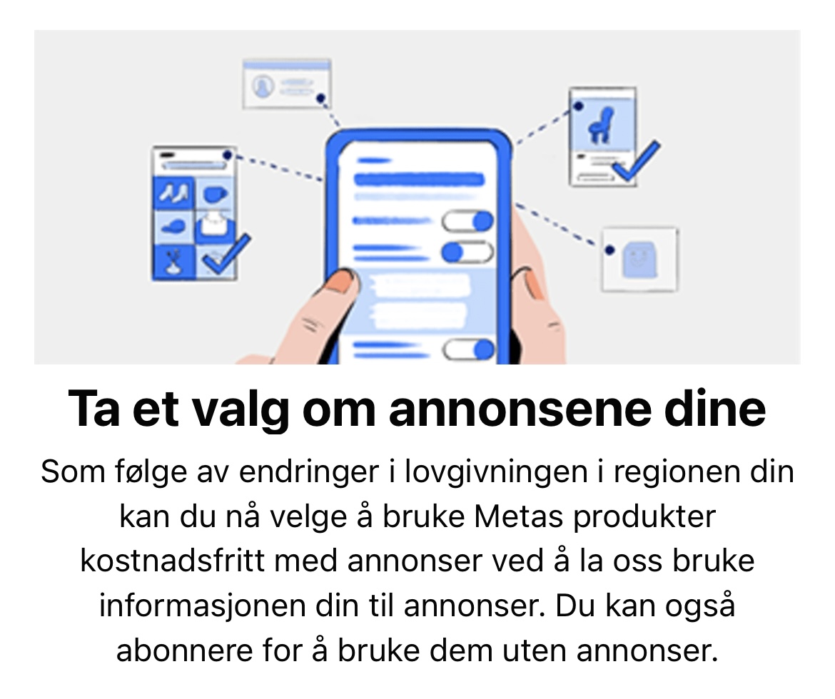 Jeg har blitt et gissel i krigen mellom Meta og Europeiske personvernmyndigheter. Nå må jeg ta et umulig valg.. Skal jeg betale meg ut av det eller skal jeg akseptere at min data blir misbrukt av Meta. Har jeg egentlig noe valg? #personvern