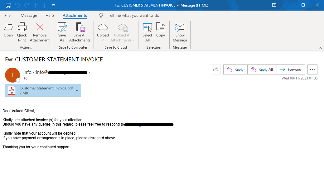 GenThreatLabs's tweet photo. 🚨 South Africa 🇿🇦 faces a new wave of malware attacks! Cybercriminals are using deceptive invoice emails containing PDF files with fake Adobe Reader updates to propagate #Remcos #RAT. Stay alert and avoid opening suspicious attachments or clicking on unfamiliar links #StaySafe https://t.co/qVNutsHMjt
