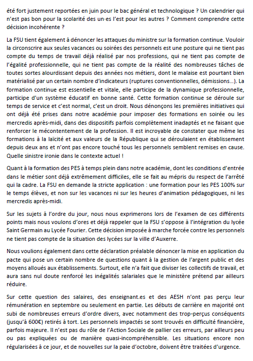 SNESFSUDIJ's tweet photo. #Déclaration de la FSU de l'académie de #Dijon au Comité social d'administration académique du mercredi 8 novembre 2023. #CSAA https://t.co/PpMH3qJ02a