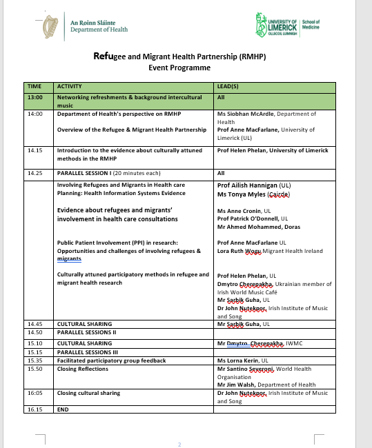 Lorna (@lornakerin) on Twitter photo The <a href="/WHO/">World Health Organization (WHO)</a> Collaborating Center at our #ParticipatoryHealthResearch Unit <a href="/UL/">University Of Limerick</a> was delighted to discuss research emerging from our <a href="/roinnslainte/">Department of Health</a> refugee & migrant partnership at event yesterday including <a href="/HSELive/">HSE Ireland</a> <a href="/HSE_SI/">HSE Social Inclusion</a> <a href="/Ahmed_Lim1/">Ahmed</a> <a href="/DorasIRL/">Doras</a> <a href="/CairdeIreland/">Cairde Ireland</a> <a href="/SCTIreland/">Sickle Cell &Tha Irl</a> <a href="/HRCIreland/">Health Research Charities Ireland - HRCI</a> The <a href="/WHO/">World Health Organization (WHO)</a> Collaborating Center at our #ParticipatoryHealthResearch Unit <a href="/UL/">University Of Limerick</a> was delighted to discuss research emerging from our <a href="/roinnslainte/">Department of Health</a> refugee & migrant partnership at event yesterday including <a href="/HSELive/">HSE Ireland</a> <a href="/HSE_SI/">HSE Social Inclusion</a> <a href="/Ahmed_Lim1/">Ahmed</a> <a href="/DorasIRL/">Doras</a> <a href="/CairdeIreland/">Cairde Ireland</a> <a href="/SCTIreland/">Sickle Cell &Tha Irl</a> <a href="/HRCIreland/">Health Research Charities Ireland - HRCI</a>