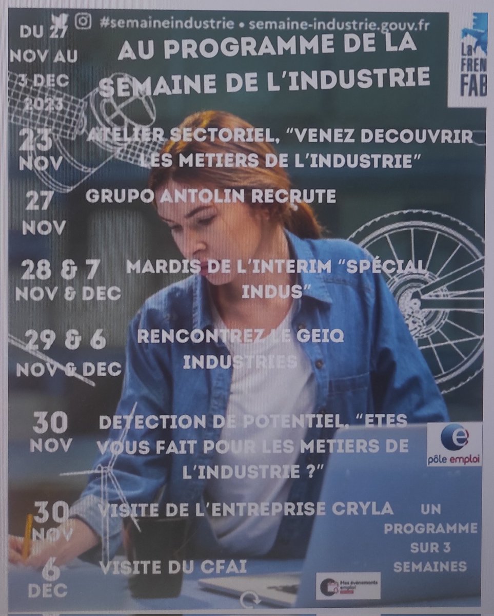 SAVE THE DATE notre programme semaine de l'#industrie à l'agence de #besancon #temis vous avez envie de découvrir les métiers et les #recrutements dans l'industrie nous vous proposons différents événements : venez nombreux en #bfc #onestlapourvous #tousmobilises #avecpoleemploi