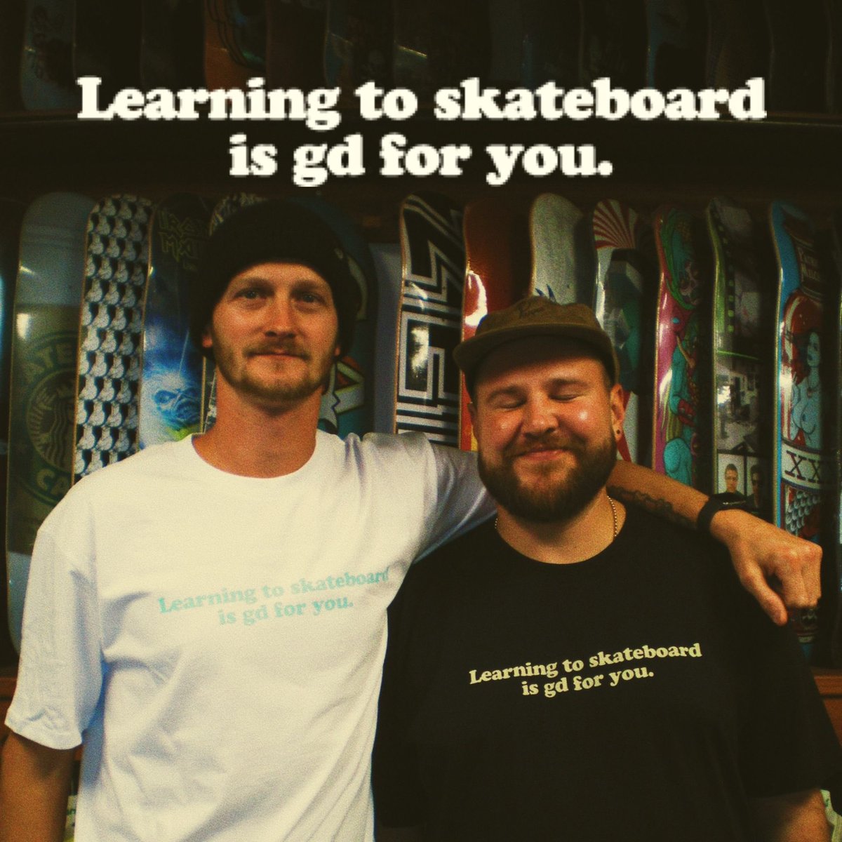 🛹 Learning to Skateboard is Gd For You.
We teamed up with Have a GD Trip  At the request of various homies across the local community, We have come together for a limited run of tees, to remind everyone that "learning to skateboard is gd for you"
#learningtoskateboardisgdforyou