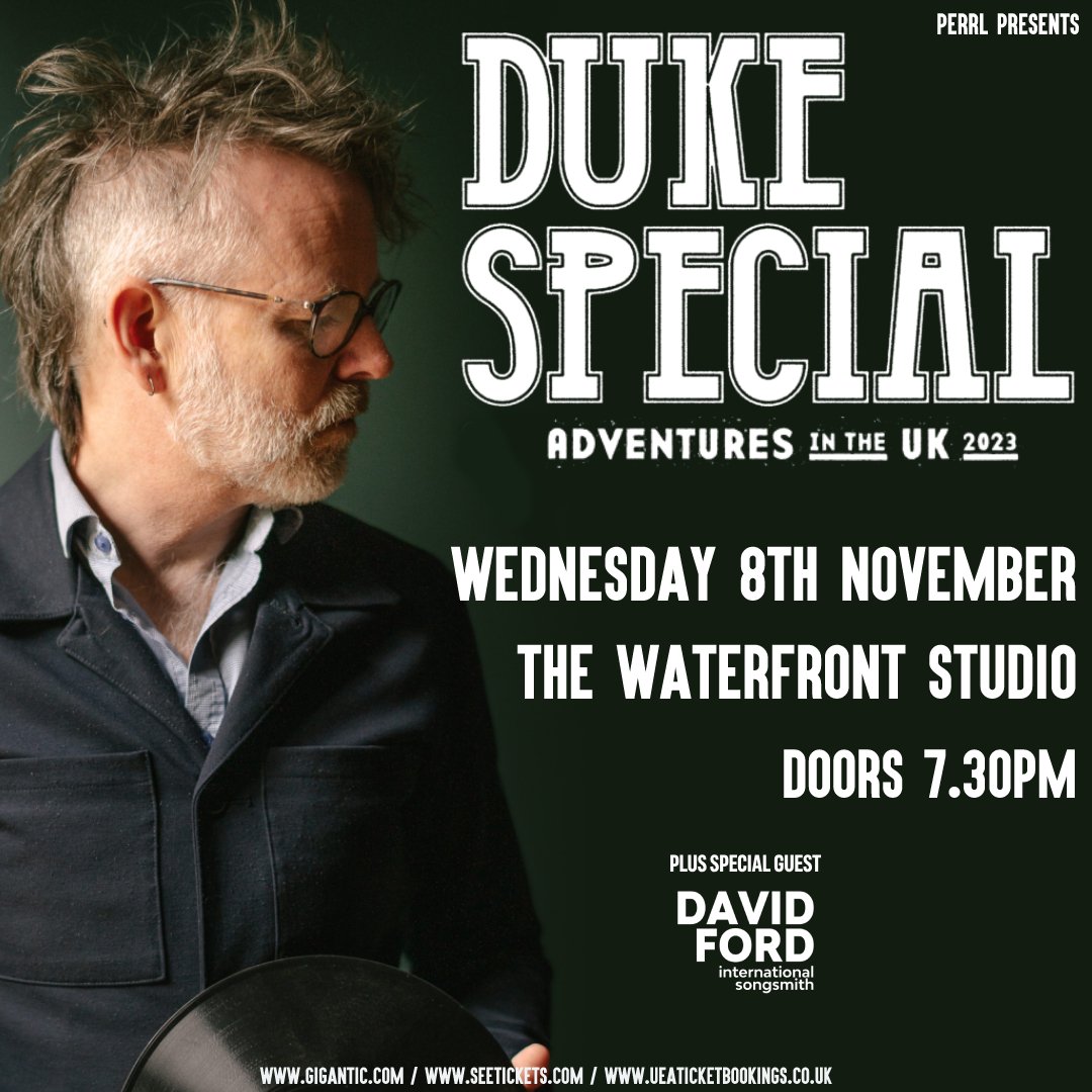 🚨TONIGHT🚨@dukespecial joins us at The Waterfront Studio as part of the 'Adventures In The UK' tour with special guest @davidfordisdead! Last few tickets available here> bit.ly/44zm0qb