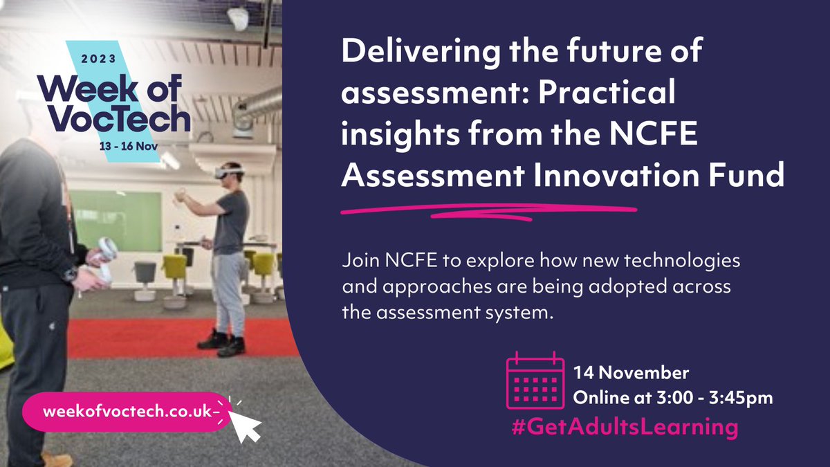 As part of #WeekofVocTech next week, our Assessment Innovation team is hosting a webinar to explore how new technologies and approaches are being adopted across the assessment system. Reserve your space now 👉 bit.ly/3FKW2FI #GetAdultsLearning @UfiTrust