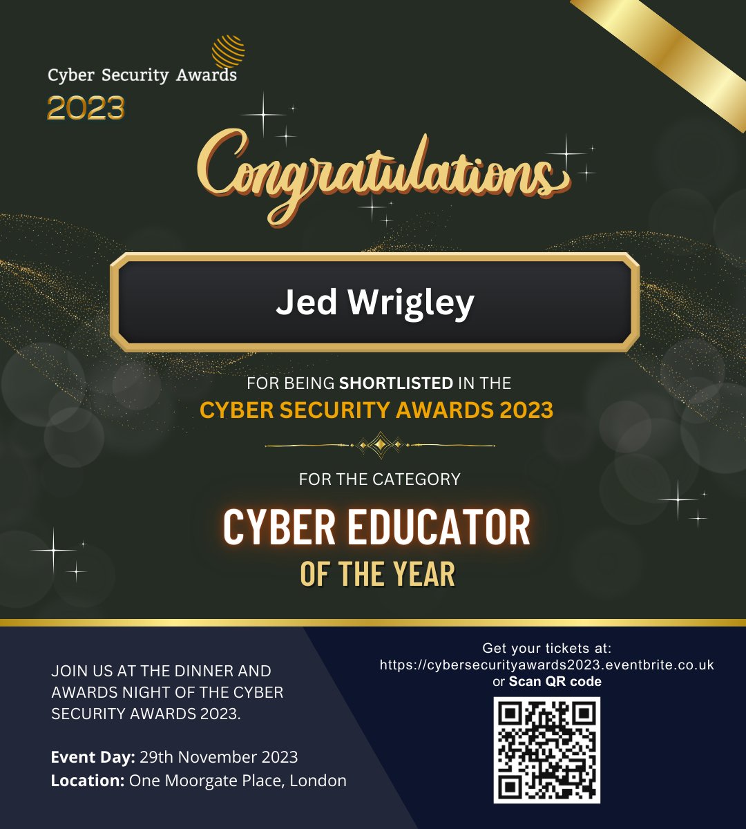 CommunicateCyb's tweet image. We&apos;re proud to share that our Security Manager, Jed Wrigley, has been shortlisted for Cyber Educator of the Year by the @CyberSec_Awards!

Jed is a true asset to the team and we wish him the best of luck on the night 🤞

#CyberSecurityAwards #AwardsNight #PowerfullyConnected