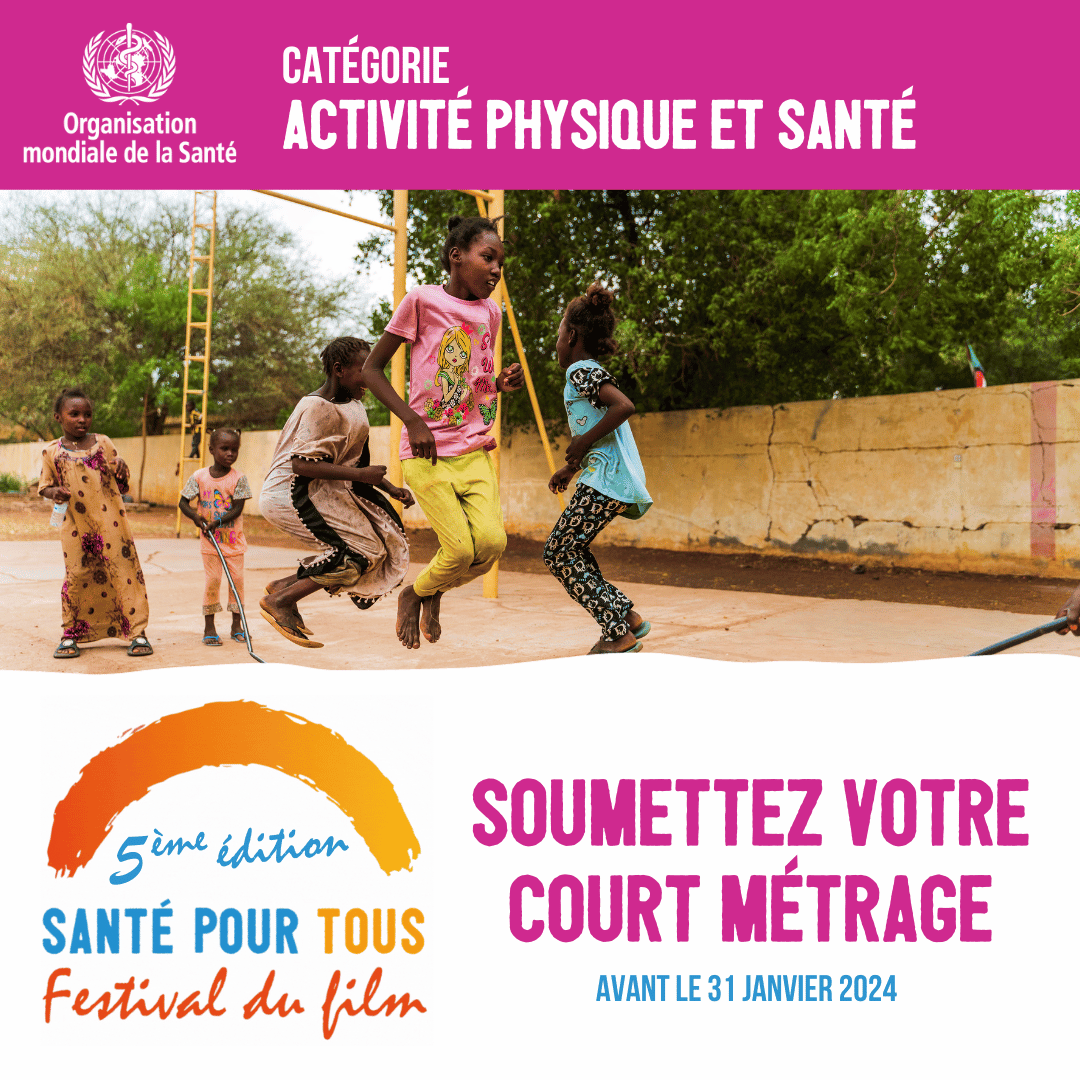 OMS_Afrique's tweet image. Faisons de l'#ActivitéPhysique la clé d'une meilleure santé !

% Partagez une histoire sur la pratique de l'activité physique au Festival du film #SantéPourTous. 
👉🏿 Soumettez un #FilmPourLaSanté à 🔗 bit.ly/3oDNGLq