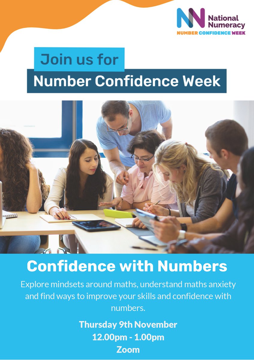i3parenthub's tweet photo. Join National Numeracy's FREE 1-hr workshop TOMORROW, delving into #MathsMindsets & overcoming #MathsAnxiety. The workshop aims to empower you with number confidence. From job applications to children's homework, they've got you covered.
Register at: https://t.co/yFMDvDc5y5 https://t.co/7hxAiRXuSv