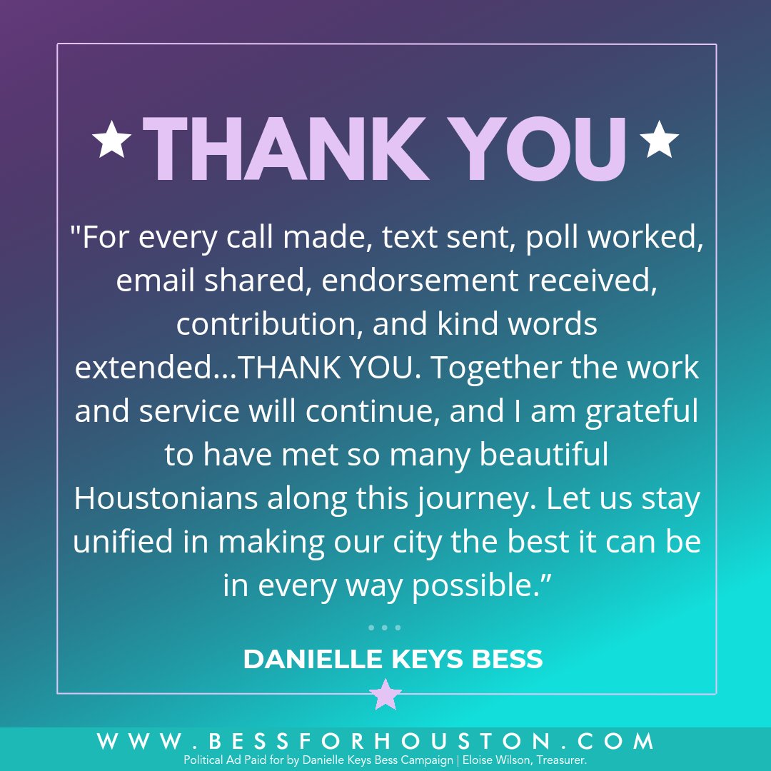 Thank you, Houston. This is one of the most remarkable experiences of my life. Best wishes to all who desire to serve. 💜