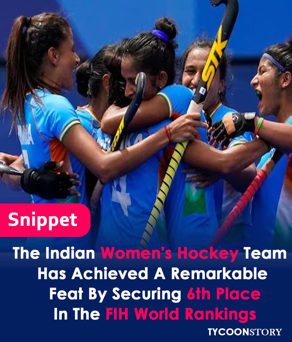 Indian women's hockey team moves up to sixth place in the world rankings of the FIH 
#Hockey #HockeyHeroes #IndiaOnTop #WomensHockeyRising #India #6thInTheWorld #ProudOfOurTeam #UnstoppableWomen
#HockeyExcellence #Olympic #Team #AsianChampions

tycoonstory.com