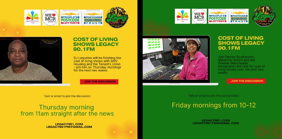 Legacy901FM's tweet image. Join DJ Lascelles on Thursday for the cost of living show from 11am-12.00. 

Denise&apos;s Friday morning show won&apos;t go ahead this week because the Immigration Aid Unit unfortunately can&apos;t make it but we will be broadcasting their show on Friday 17th November from 10-12 instead.