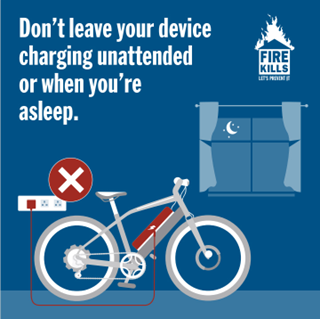 Make sure you charge your e-bike or e-scooter battery safely. Don’t leave your device charging unattended or when you’re asleep.
 
For more information visit: firescotland.gov.uk/at-home/e-bike…

#ChargeSafe