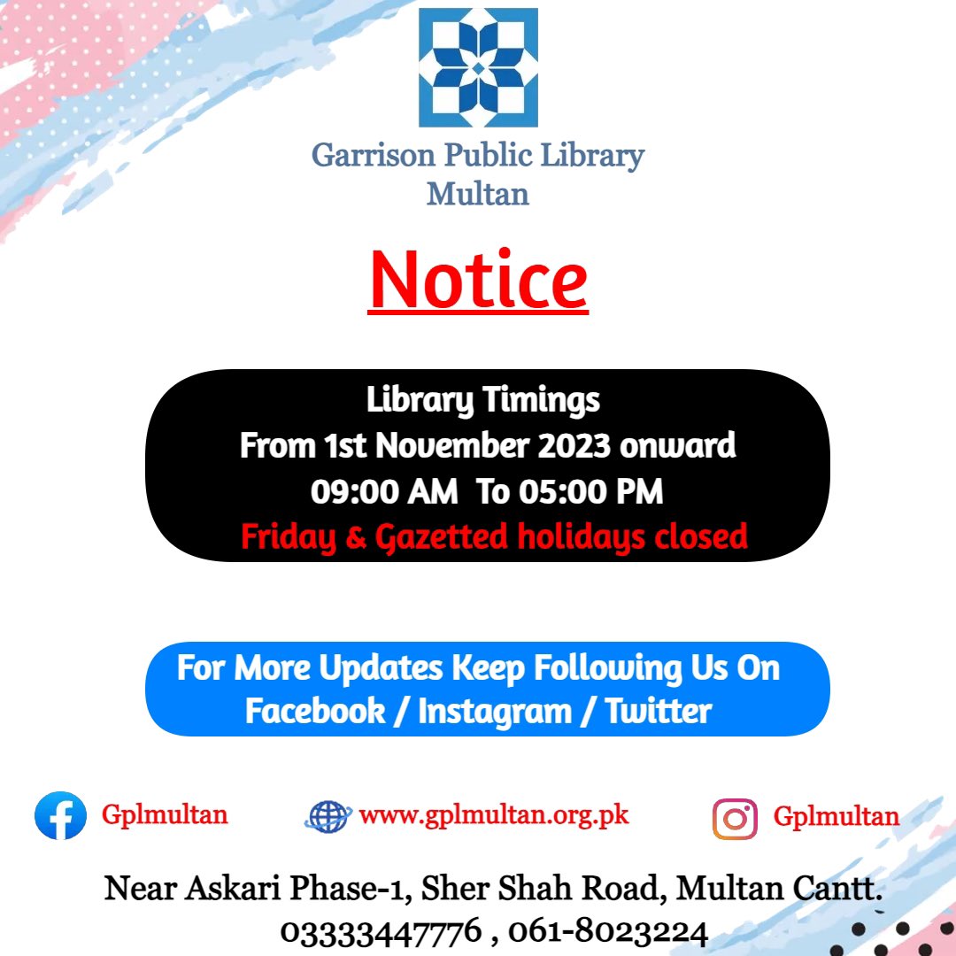Garrison Public Library Multan tweet media